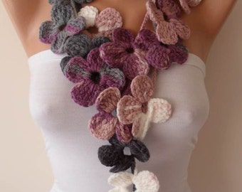 Unique Gifts for Woman Personalized Gift for Women Knit Scarf Flower Scarf Lilac Christmas Gift Trends Christmas Gift