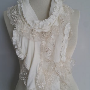 Unique Lace Off White Scarf Shawl Valentines Day Gift Women Gift for Her Girlfriend gift Birthday Bridesmaid Gift Valentine Accessories image 5