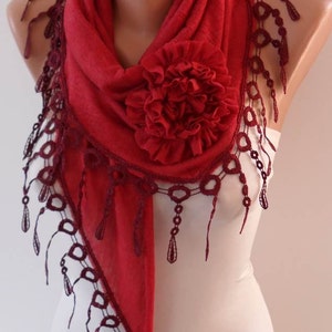 Red Ribbon Rose Scarf Gifts for Women Valentines Day Gift Personalized Gift for her Lace Scarf Valentine Accessories Flower Shawl