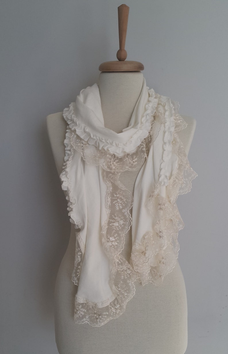 Unique Lace Off White Scarf Shawl Valentines Day Gift Women Gift for Her Girlfriend gift Birthday Bridesmaid Gift Valentine Accessories image 4
