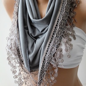 Gray Woman Scarf Venice Lace Scarf Valentines Gift Unique Gifts for Women Girlfriend gift Mom Gift Wrap Shawl Birthday Gift Anniversary Gift image 4