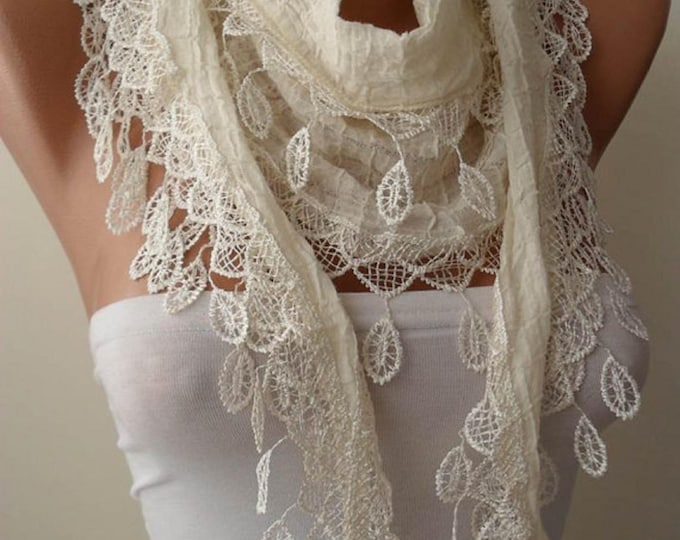 Scarf for Women, Elegant Cotton Shawl, Bridal Lace Wrap, Romantic Anniversary Gift for Her