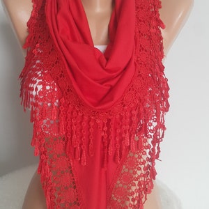 Red Christmas Gift Scarf Shawl Gift for Women Personalized Gift for Her Lace Scarf Birthday Gift Mother Gift Unique Christmas Gift image 4