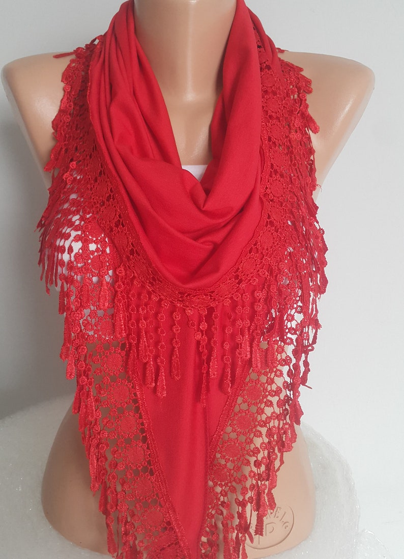 Red Christmas Gift Scarf Shawl Gift for Women Personalized Gift for Her Lace Scarf Birthday Gift Mother Gift Unique Christmas Gift image 4