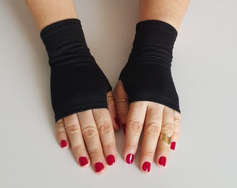 Short Black Fingerless Gloves, Arm Warmers, Texting Gloves, Driving Gloves, Cycling Glove, Hand Warmers, Biking Glove Mitts, Valentine Gift