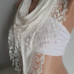 Creamy White Cotton Scarf, Gift for Her, Scarf for Women Gifts for Women Shawl Sister Girlfriend Gift Women Fashion Gift Mothers Day Gift image 3