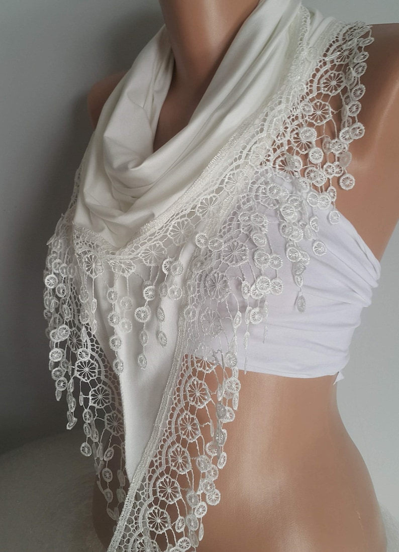 Creamy White Cotton Scarf, Gift for Her, Scarf for Women Gifts for Women Shawl Sister Girlfriend Gift Women Fashion Gift Mothers Day Gift image 3