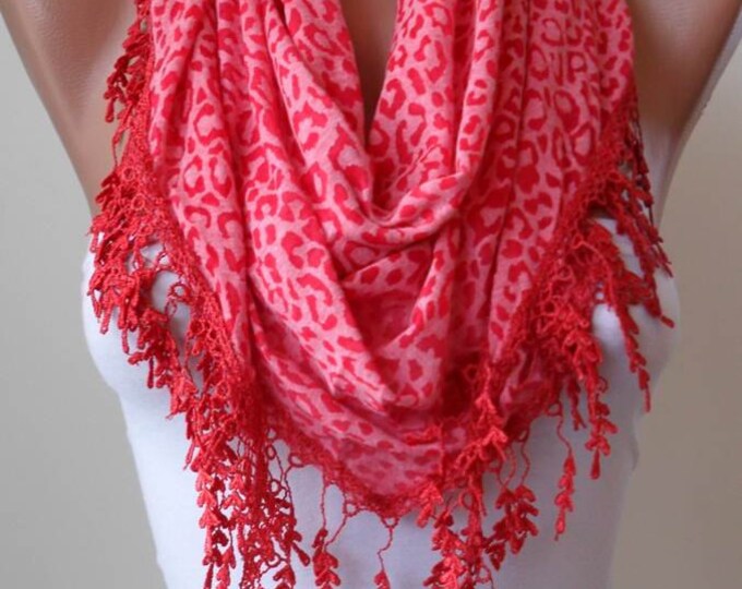 Red Leopard Print Scarf With Trim Edge Etsy