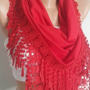 Red Christmas Gift Scarf Shawl Gift for Women Personalized Gift for Her Lace Scarf Birthday Gift Mother Gift Unique Christmas Gift image 2