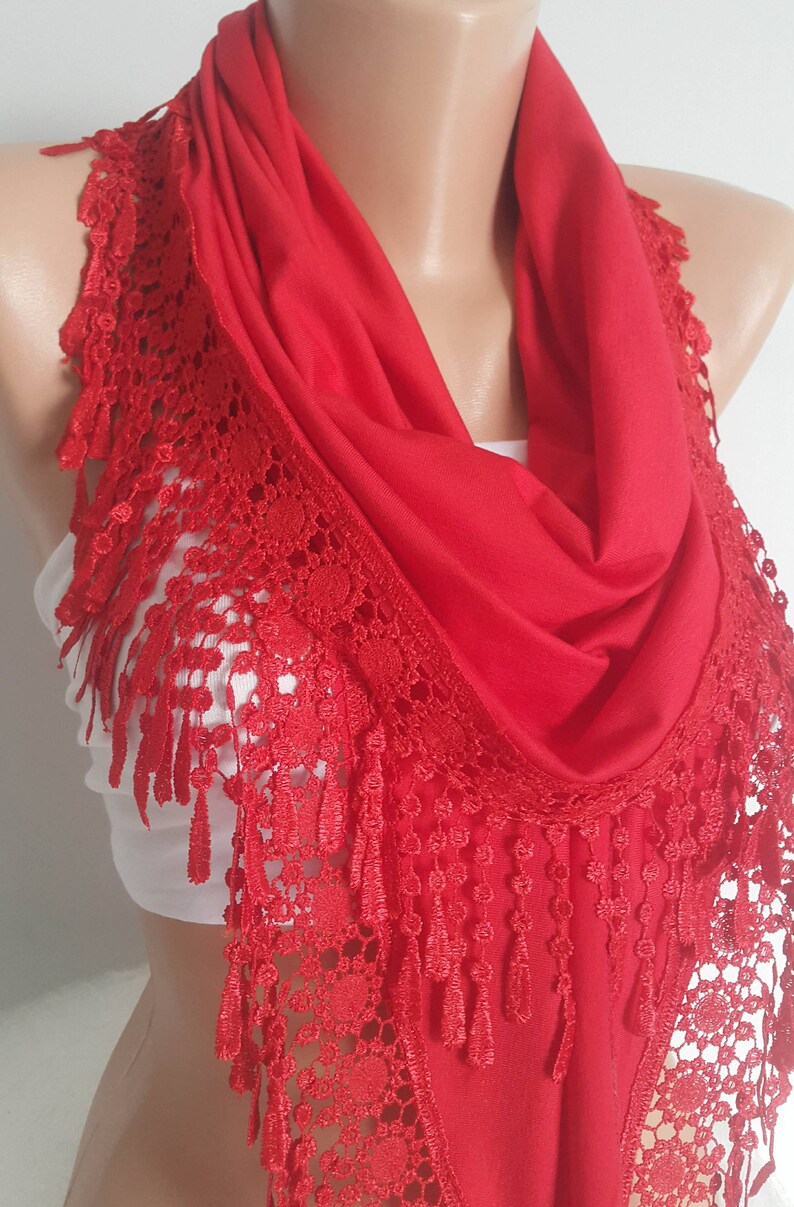 Red Christmas Gift Scarf Shawl Gift for Women Personalized Gift for Her Lace Scarf Birthday Gift Mother Gift Unique Christmas Gift image 2