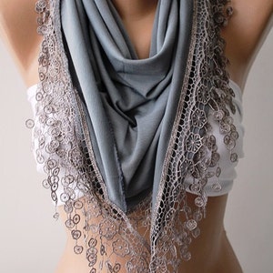 Gray Woman Scarf Venice Lace Scarf Valentines Gift Unique Gifts for Women Girlfriend gift Mom Gift Wrap Shawl Birthday Gift Anniversary Gift image 2