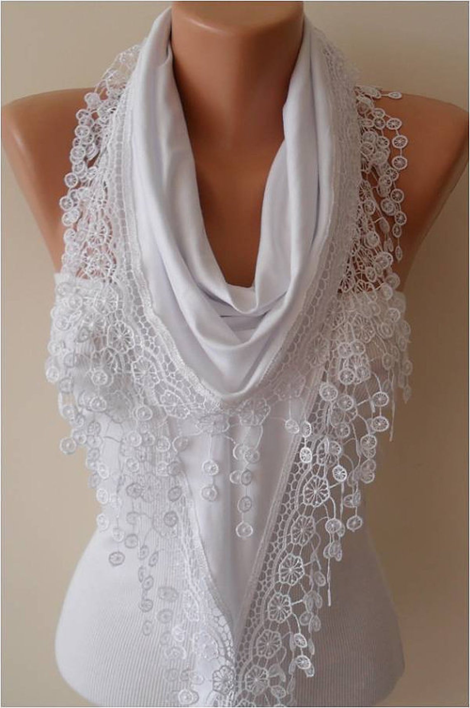 White Cotton Lace Scarf for Women Wrap Shawl Gift for Her Etsy
