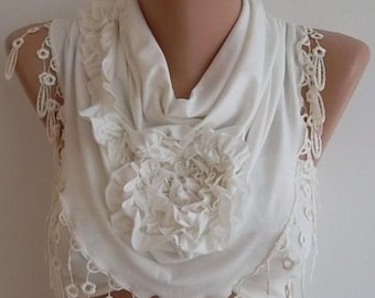 Handmade Cotton Scarf with Lace Edge: Rose Shawl