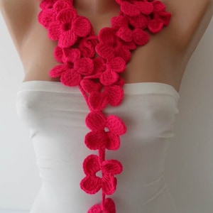 Hot Pink Crochet Flower Scarf Knit Scarf Gift for Her Personalized Gift Girlfriend gift for her Mom Gift Christmas Gift for Her Mom Gift