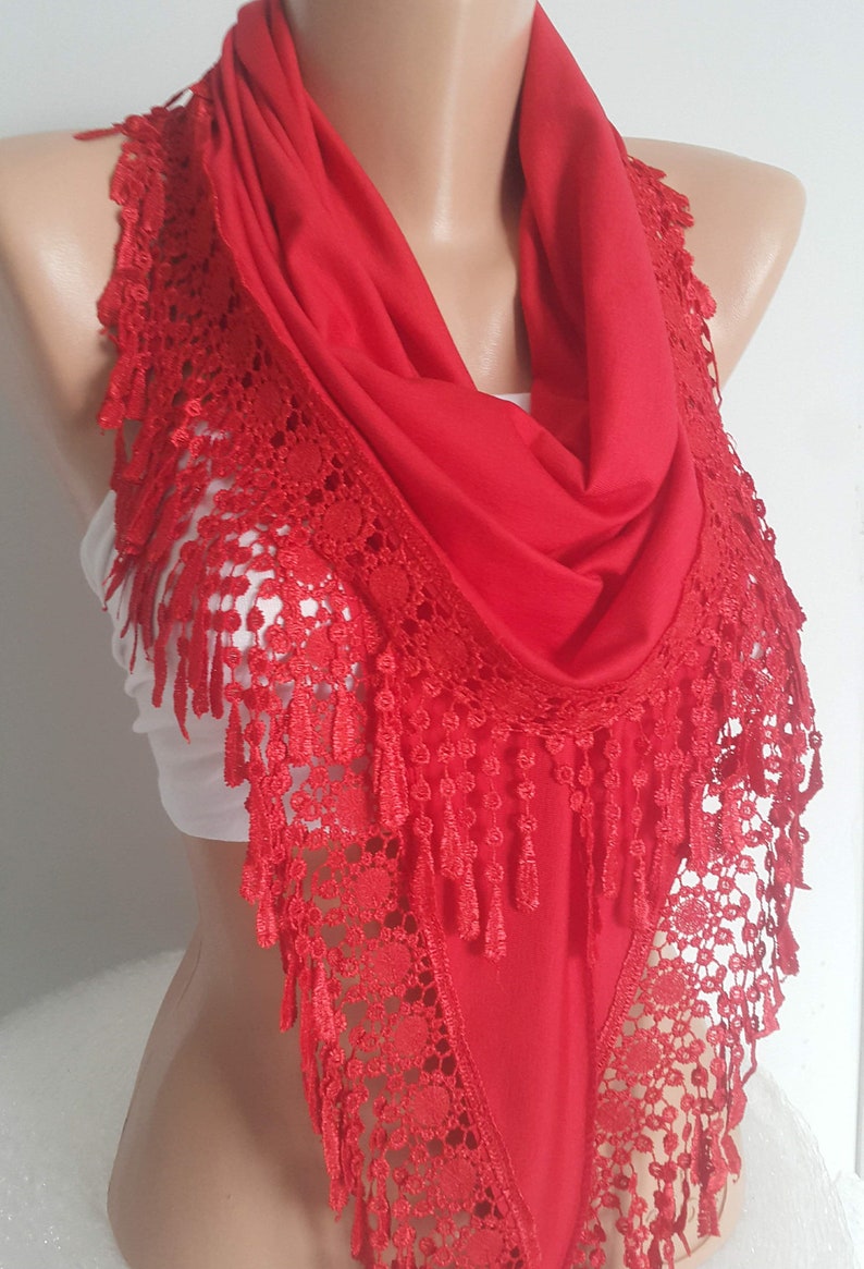 Red Christmas Gift Scarf Shawl Gift for Women Personalized Gift for Her Lace Scarf Birthday Gift Mother Gift Unique Christmas Gift image 7