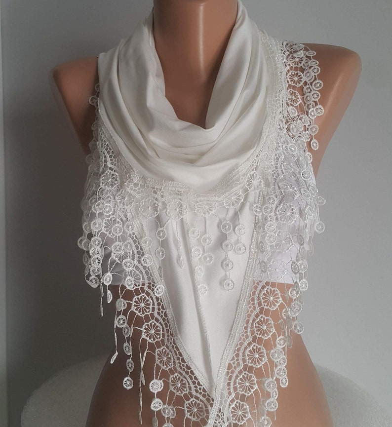 Creamy White Cotton Scarf, Gift for Her, Scarf for Women Gifts for Women Shawl Sister Girlfriend Gift Women Fashion Gift Mothers Day Gift image 1