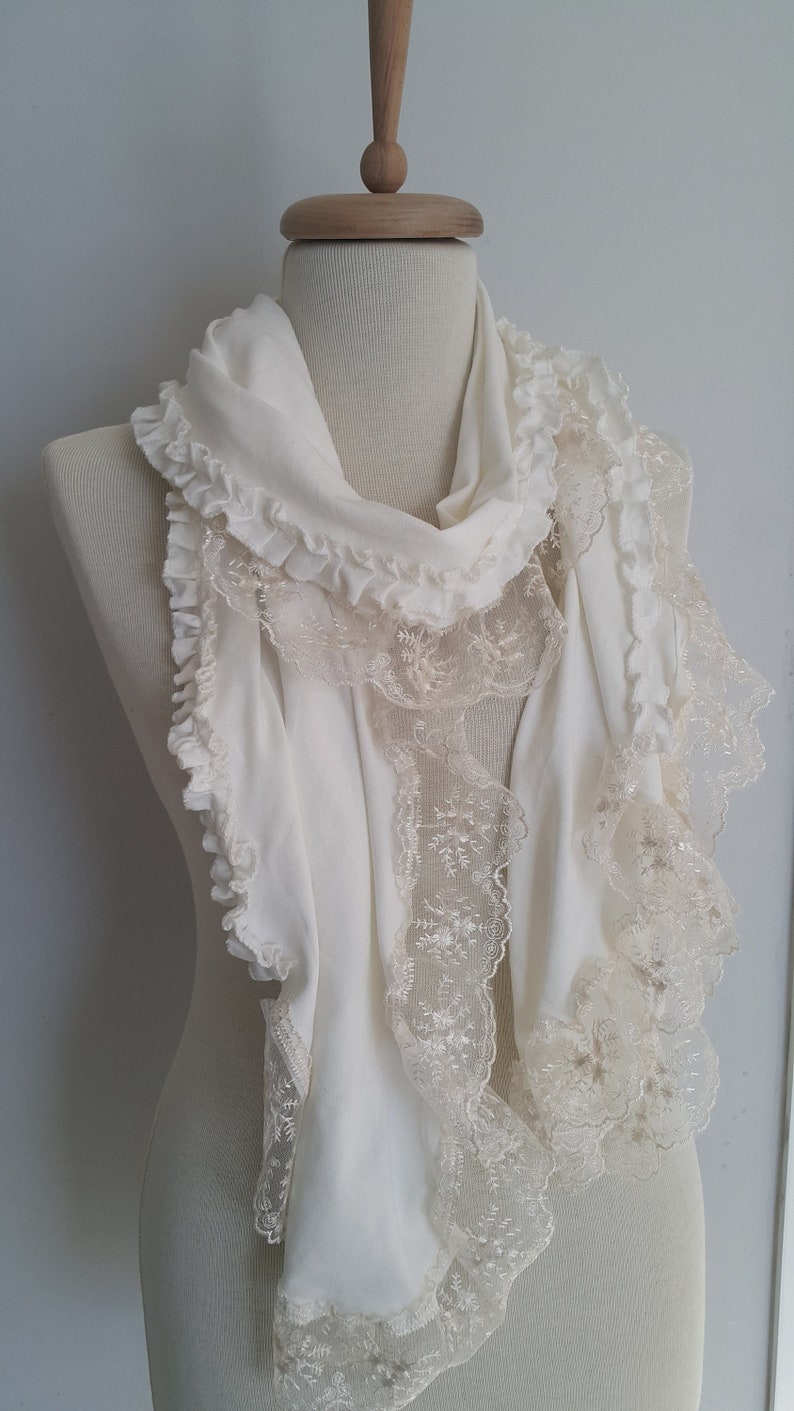 Unique Lace Off White Scarf Shawl Valentines Day Gift Women Gift for Her Girlfriend gift Birthday Bridesmaid Gift Valentine Accessories image 3