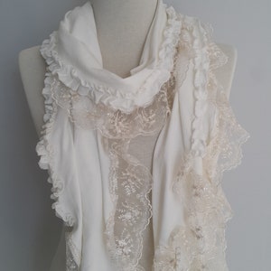 Unique Lace Off White Scarf Shawl Valentines Day Gift Women Gift for Her Girlfriend gift Birthday Bridesmaid Gift Valentine Accessories image 6