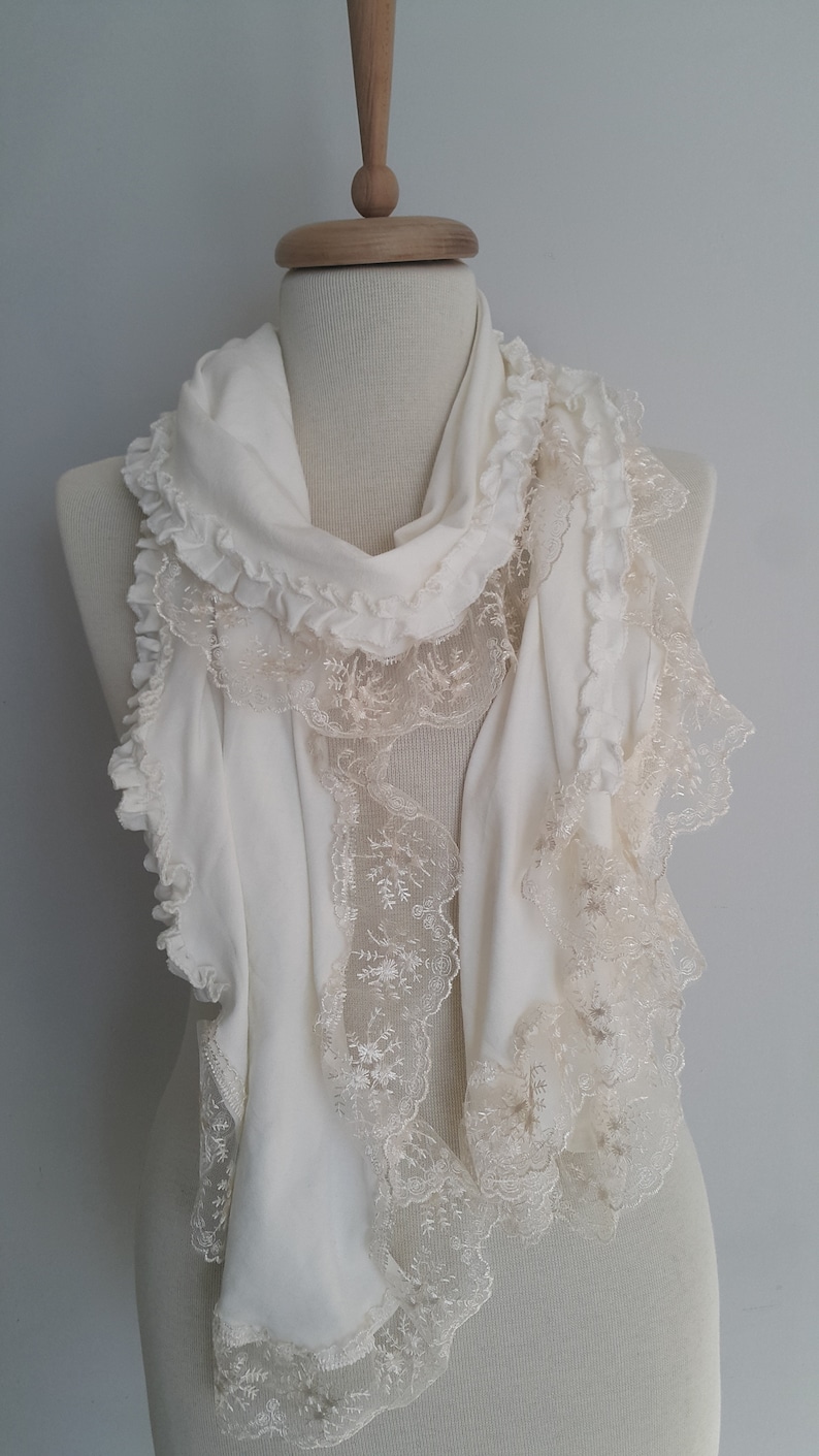 Unique Lace Off White Scarf Shawl Valentines Day Gift Women Gift for Her Girlfriend gift Birthday Bridesmaid Gift Valentine Accessories image 6