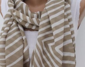 Khaki Aztec Chiffon Scarf: Women's Lightweight Shawl