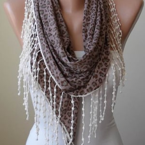 Leopard Triangle Scarf Wrap Shawl Gift Scarf  for Women Girlfriend gift Lace Scarf Christmas Gift Boho Fall Scarf Gipsy Scarf Urban Scarf