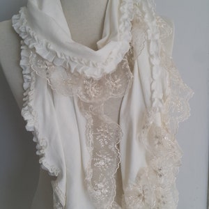 Unique Lace Off White Scarf Shawl Valentines Day Gift Women Gift for Her Girlfriend gift Birthday Bridesmaid Gift Valentine Accessories image 9