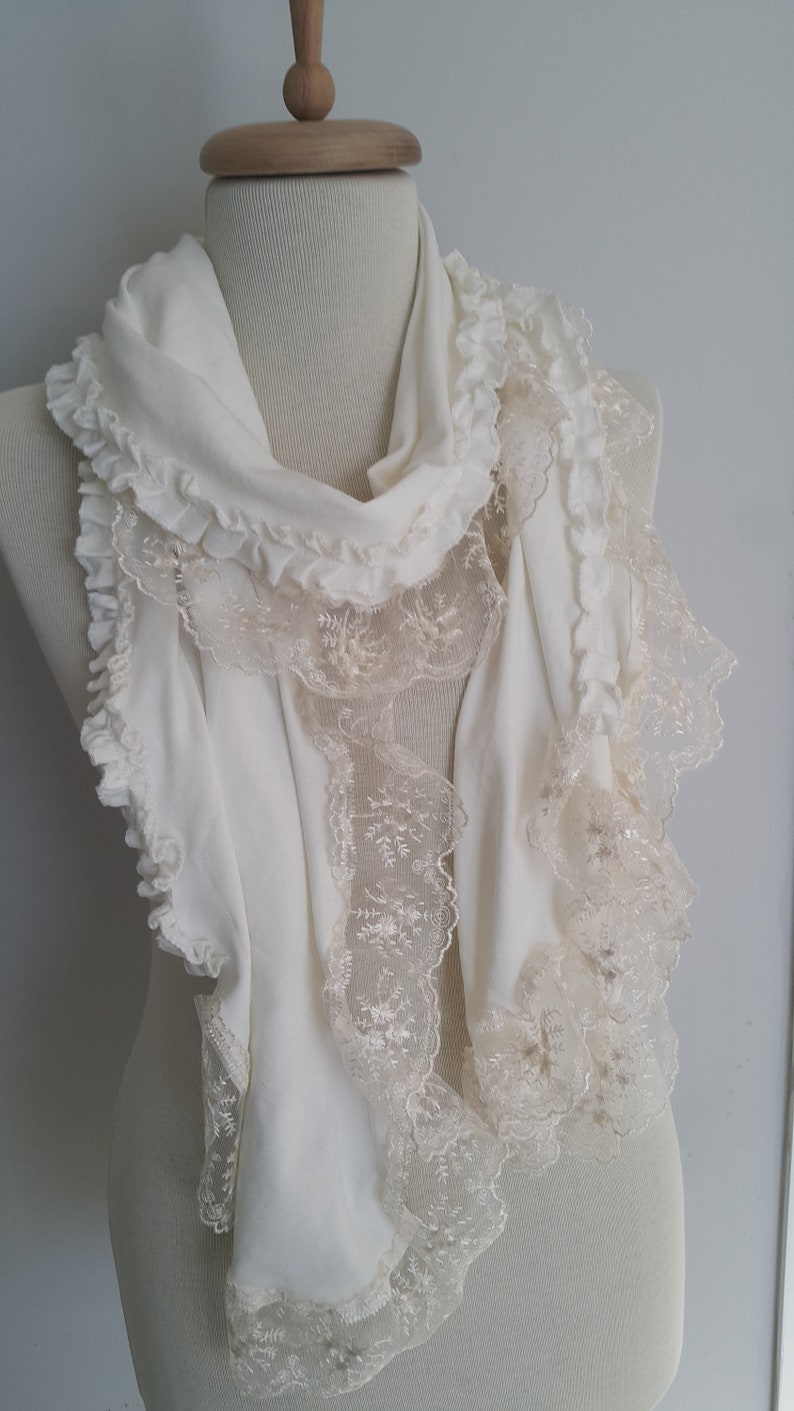 Unique Lace Off White Scarf Shawl Valentines Day Gift Women Gift for Her Girlfriend gift Birthday Bridesmaid Gift Valentine Accessories image 9