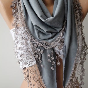 Gray Woman Scarf Venice Lace Scarf Valentines Gift Unique Gifts for Women Girlfriend gift Mom Gift Wrap Shawl Birthday Gift Anniversary Gift image 3