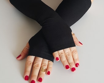 Handmade Black Fingerless Gloves: Women's Arm Warmers