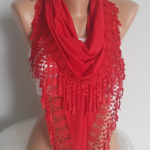 Red Christmas Gift Scarf Shawl Gift for Women Personalized Gift for Her Lace Scarf Birthday Gift Mother Gift Unique Christmas Gift image 6