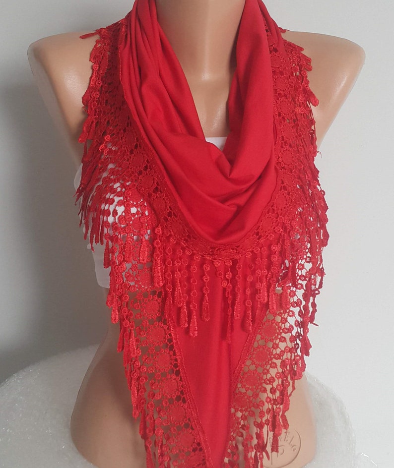 Red Christmas Gift Scarf Shawl Gift for Women Personalized Gift for Her Lace Scarf Birthday Gift Mother Gift Unique Christmas Gift image 6