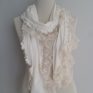 Unique Lace Off White Scarf Shawl Valentines Day Gift Women Gift for Her Girlfriend gift Birthday Bridesmaid Gift Valentine Accessories