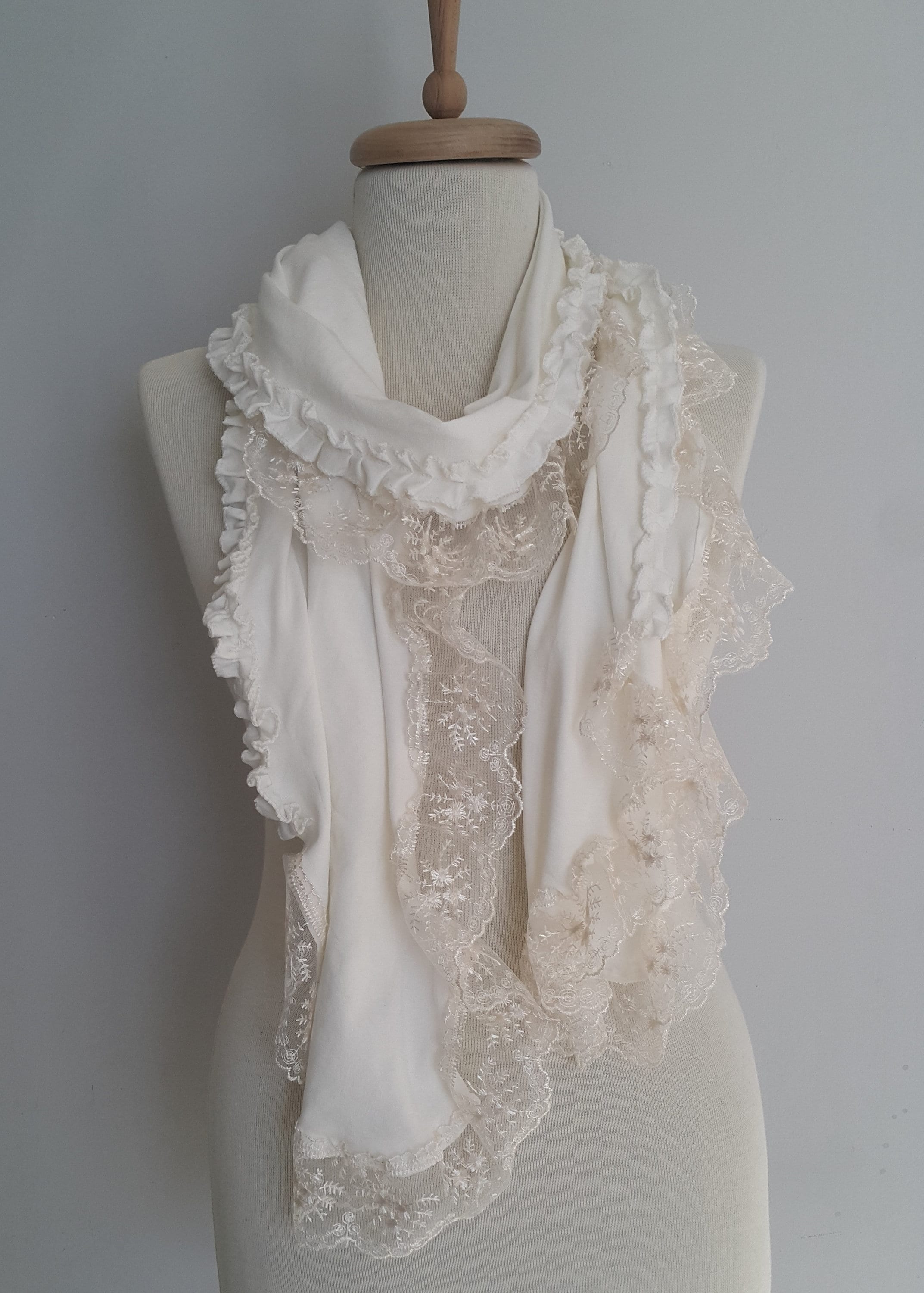 Cotton Lace Ruffle Scarf: Shabby Chic Fashion Accessory, unique Christmas Gifts for Her