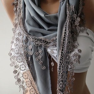 Gray Woman Scarf Venice Lace Scarf Valentines Gift Unique Gifts for Women Girlfriend gift Mom Gift Wrap Shawl Birthday Gift Anniversary Gift image 1