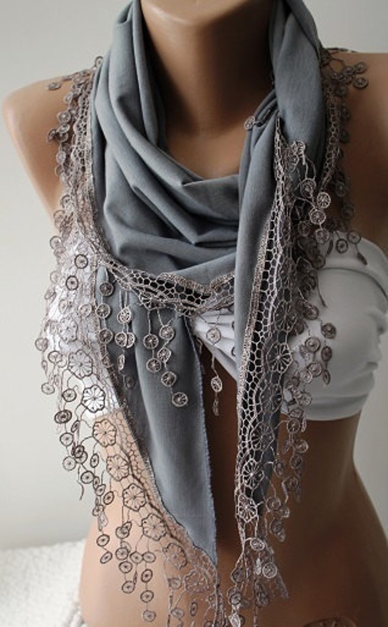 Gray Woman Scarf Venice Lace Scarf Valentines Gift Unique Gifts for Women Girlfriend gift Mom Gift Wrap Shawl Birthday Gift Anniversary Gift image 1