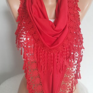 Red Christmas Gift Scarf Shawl Gift for Women Personalized Gift for Her Lace Scarf Birthday Gift Mother Gift Unique Christmas Gift image 3