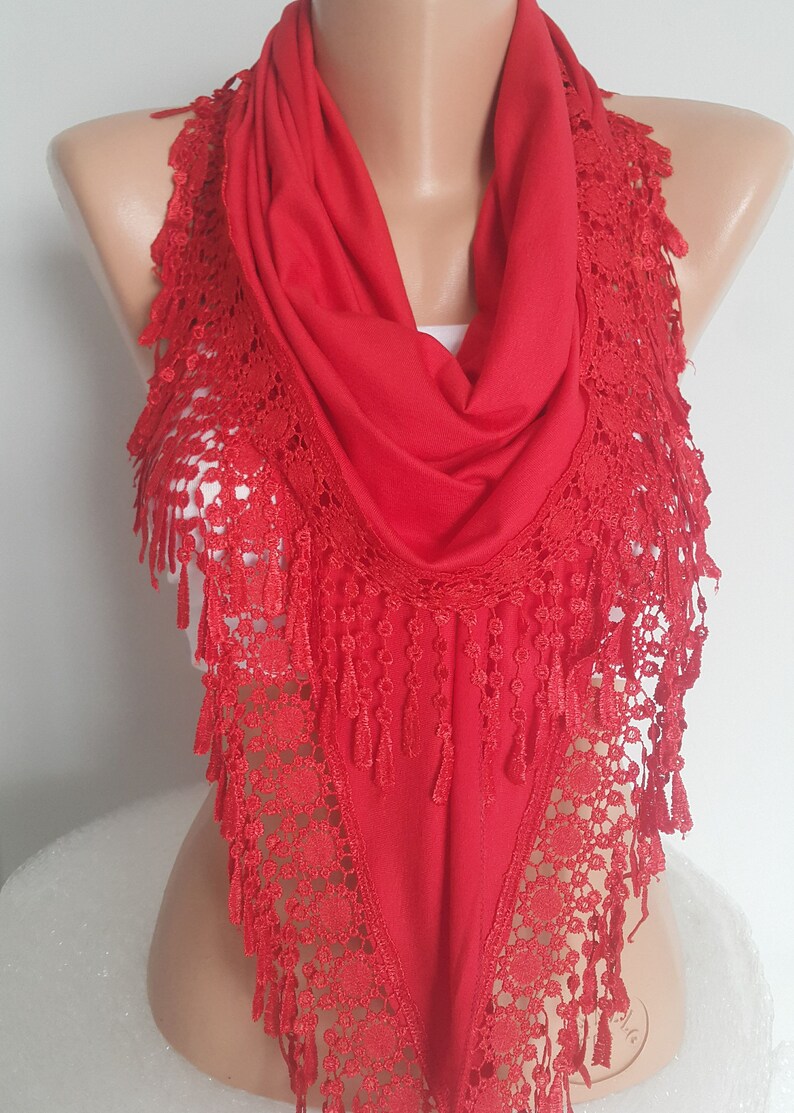 Red Christmas Gift Scarf Shawl Gift for Women Personalized Gift for Her Lace Scarf Birthday Gift Mother Gift Unique Christmas Gift image 3