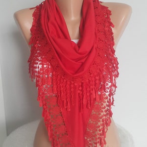 Red Christmas Gift Scarf Shawl Gift for Women Personalized Gift for Her Lace Scarf Birthday Gift Mother Gift Unique Christmas Gift image 5