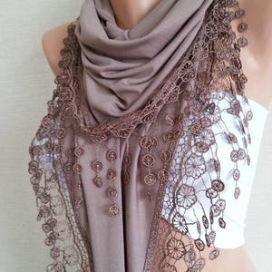 Light Brown Cotton Scarf Shawl Gift Scarf Women Gift Scarf Personalized for Her Girlfriend gift Lace Scarf Mink Color Mothers Day Gift