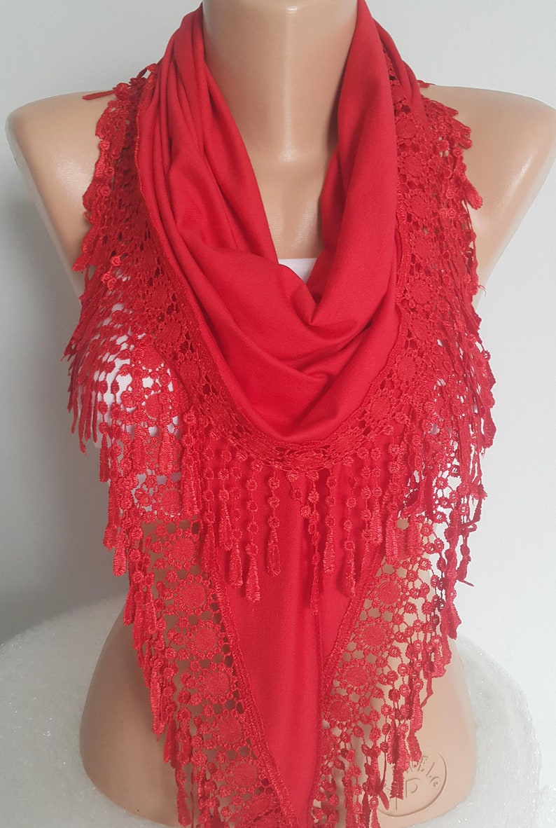 Red Christmas Gift Scarf Shawl Gift for Women Personalized Gift for Her Lace Scarf Birthday Gift Mother Gift Unique Christmas Gift image 1