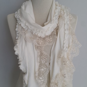 Unique Lace Off White Scarf Shawl Valentines Day Gift Women Gift for Her Girlfriend gift Birthday Bridesmaid Gift Valentine Accessories image 8