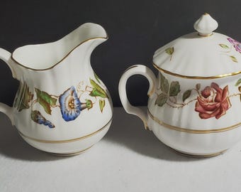 Royal Worcester Virginia Bone China Sahnekännchen- und Zuckerdosen-Set mit Deckel, Vintage, exzellenter Zustand!