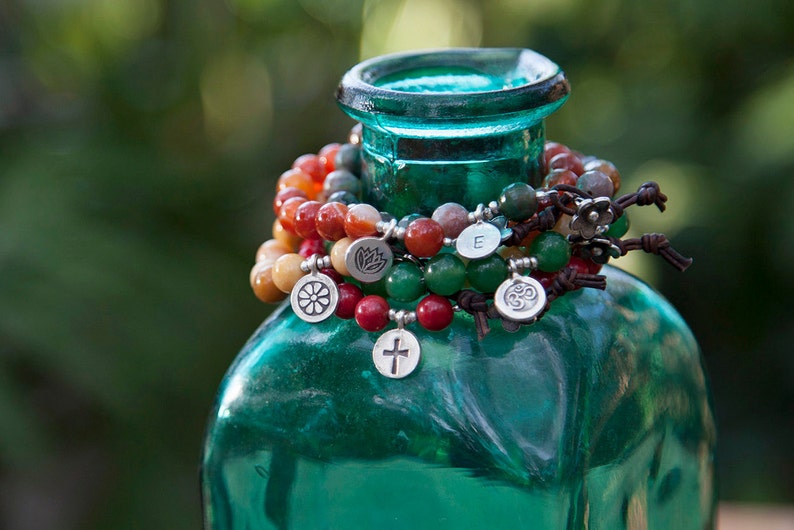 Personalized Initial Charm Yoga Bracelet With Faceted Jasper Etsy