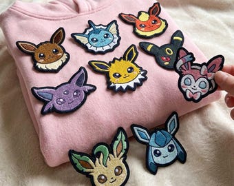 Pacchetto di disegni per ricamo Kawaii Eevee, 9 simpatiche toppe per il viso delle evoluzioni di Eevee, file per ricamo a macchina di Umbreon, Sylveon ed Espeon in formato PES e DST, 5 misure.