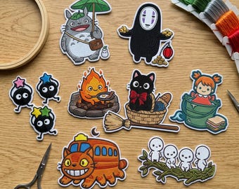 Pacchetto di disegni per ricamo ispirati allo Studio Ghibli, Totoro, Spirito della Fuliggine, Senza Volto, Calcifer, Jiji, file per ricamo a macchina, 8 disegni anime PES DST JEF