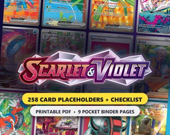 Segnaposto per raccoglitore del set base Scarlet & Violet, lista di controllo del set principale del GCC Pokémon da 258 carte, inserti per raccoglitore a 9 tasche stampabili in PDF, SV1
