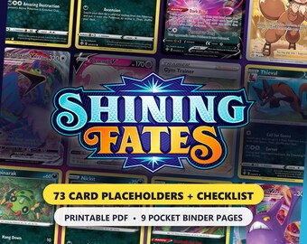 Shining Fates Binder Placeholders, 73 Card Pokemon TCG Master Set Checklist, Printable 9 Pocket Binder Inserts PDF, Sword & Shield