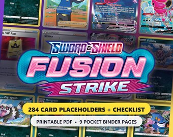 Fusion Strike Binder Placeholders, 284 Card Pokemon TCG Master Set Checklist, Printable 9 Pocket Binder Inserts PDF, Sword & Shield