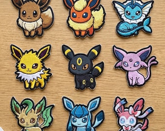Pacchetto di disegni per ricamo Eevee Evolutions, 9 file di ricamo a macchina Eeveelution, Umbreon Sylveon Espeon Toppa per felpa per bambini PES DST JEF
