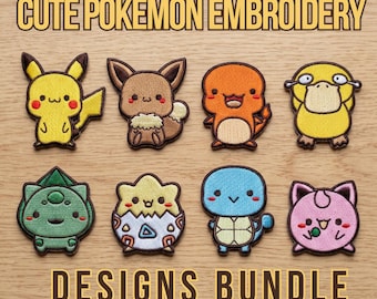 Pacchetto di disegni per ricamo Pokémon, file di ricamo Pokémon PES DST JEF, ricamo a macchina con toppa anime retrò, download immediato